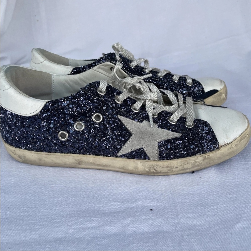 Golden Goose Women Superstar Sneaker White/Gold Glitter Print Sz EU38 US 8 NWB